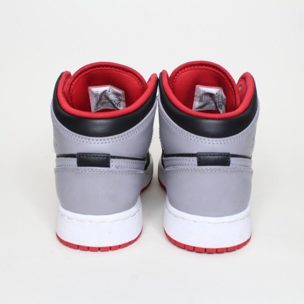 Boys Size 5Y - Nike Air Jordan 1 Mid Bred Shadow DQ8423-006 Black Gray Red - Picture 6 of 7